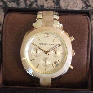 Michael Kors horn acrylic 2 tone beige gold watch